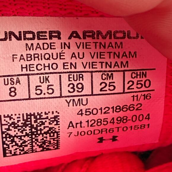 Under Armour Speed Swift 2 Black Pink Running Shoes 1285498-004 Women's Size 8 - Picture 9 of 10